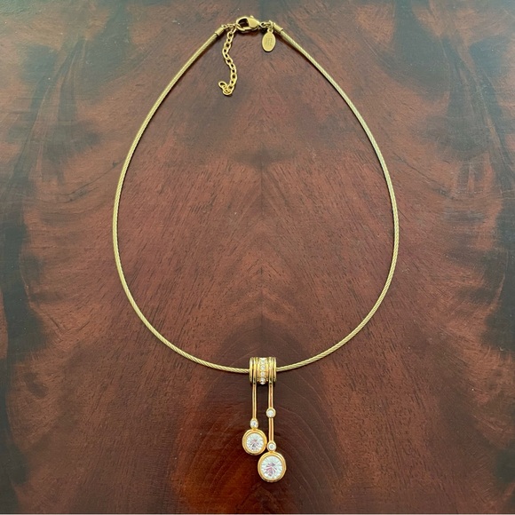 Vintage Nolan Miller Gold Tone & Crystal Statement Pendant Necklace; 16” - 18” - Picture 1 of 10